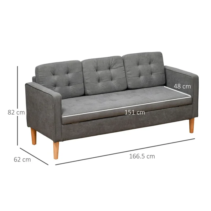 Divano 3 Posti 166,5x62x82 cm in Tessuto Grigio Online ora - immagine 3