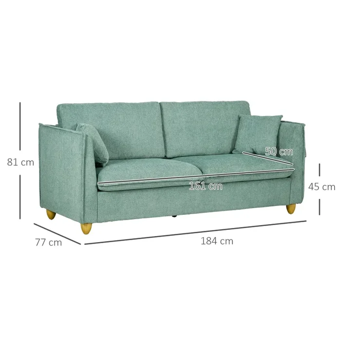 Divano 3 Posti 184x77x81 cm in Tessuto Verde - immagine 3