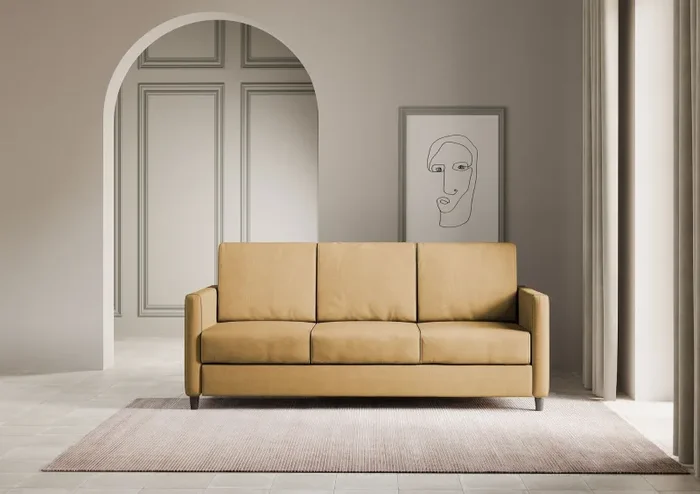 Divano 3 Posti 198x85x85 cm Karay in Tessuto Ocra - immagine 2