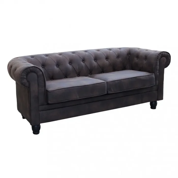 Divano 3 Posti Chesterfield 197x74x82 h cm in Similpelle Marrone