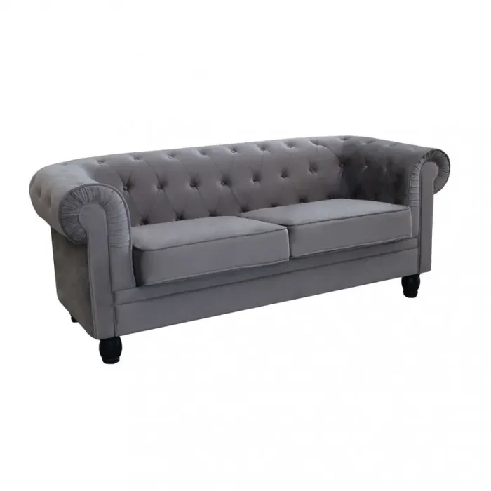 Divano 3 Posti Chesterfield 197x74x82 h cm in Velluto Grigio Sconti