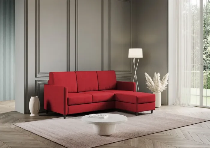 Divano 3 Posti con Pouf 198x155x85 cm Karay in Tessuto Rosso - immagine 3