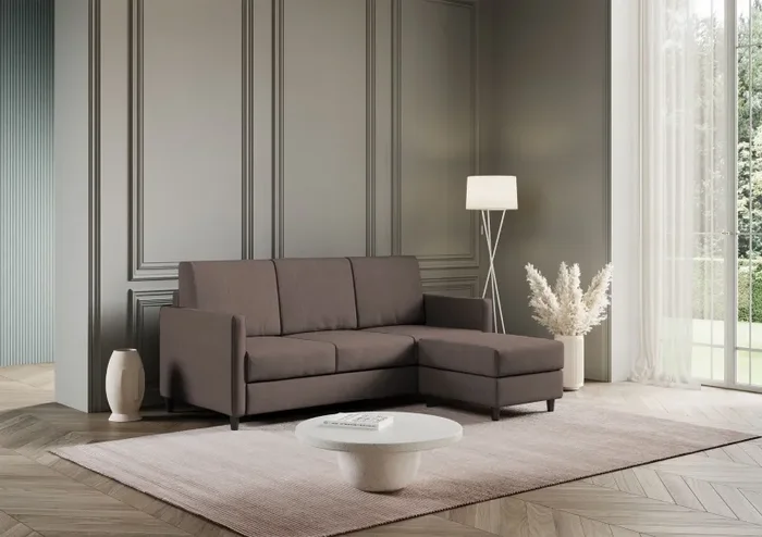 Divano 3 Posti con Pouf 198x155x85 cm Karay in Tessuto Talpa - immagine 3