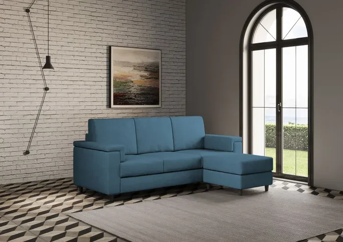 Divano 3 Posti con Pouf 208x155x85 cm Marrak in Tessuto Avio - immagine 3