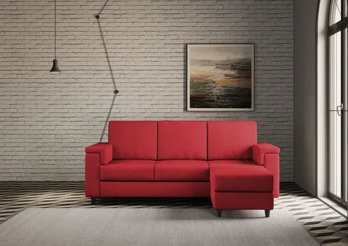 Divano 3 Posti con Pouf 208x155x85 cm Marrak in Tessuto Rosso - immagine 2