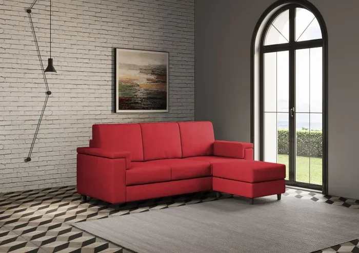 Divano 3 Posti con Pouf 208x155x85 cm Marrak in Tessuto Rosso - immagine 3