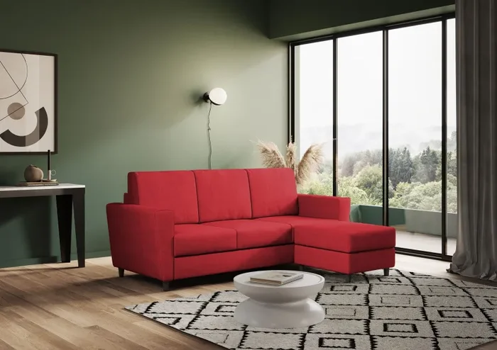 Divano 3 Posti con Pouf 212x155x85 cm Yasel in Tessuto Rosso - immagine 3