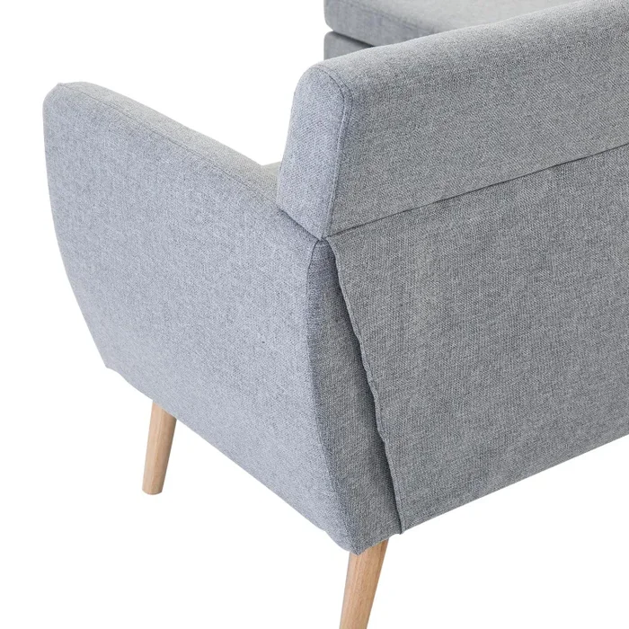 Divano a 3 Posti con Chaise Longue Poggiapiedi e Cuscini in Tessuto di Lino Grigio