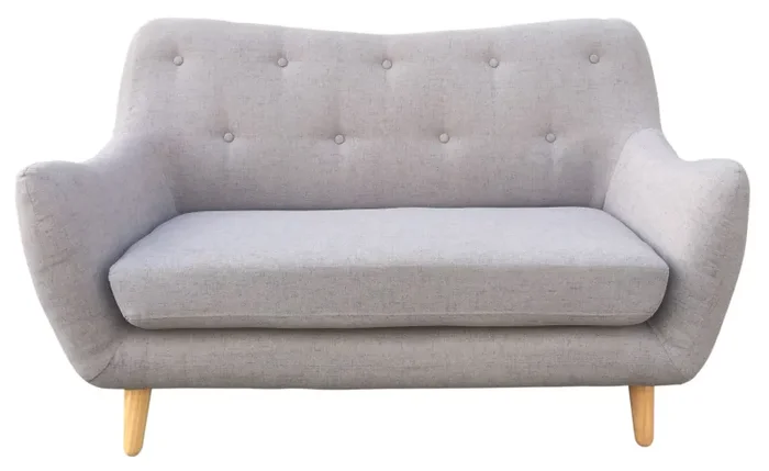 Divano Design Divanetto 2 Posti Tessuto Grigio Piedi in Legno per Casa Ufficio