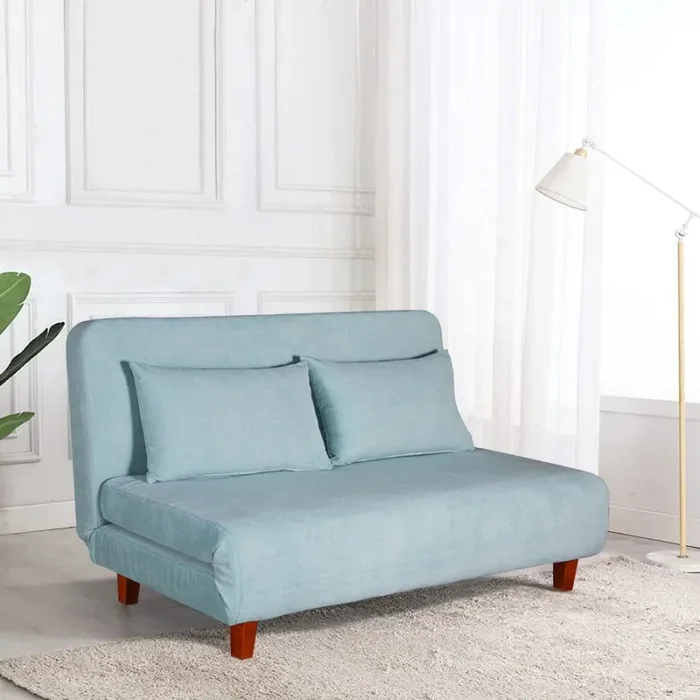 Divano Letto 2 Posti 146x91x82 cm in Tessuto Verde Acqua Online ora - immagine 2