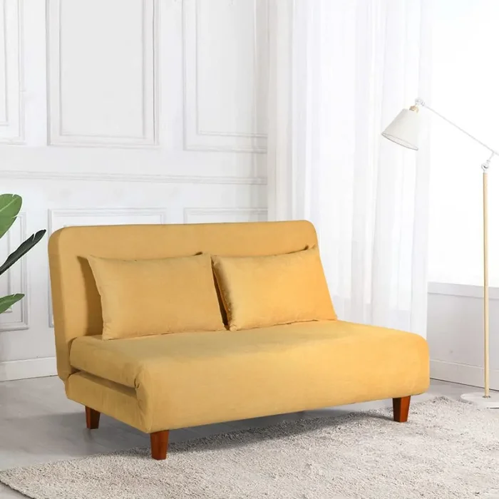 Divano Letto 2 Posti 146x91x82cm in Tessuto Giallo - immagine 2