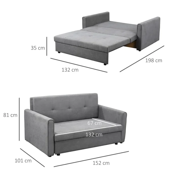 Divano Letto 2 Posti 152x101x81 cm in Tessuto Grigio Vendita online - immagine 3