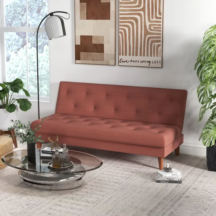 Divano Letto 3 Posti 185x85x84 cm in Tessuto Effetto Lino Arancione Moda - immagine 2