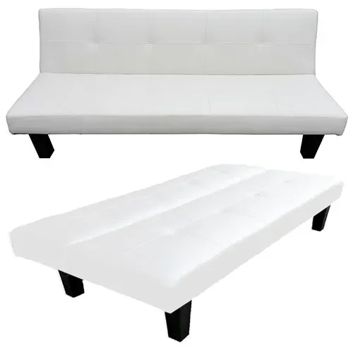 Divano Letto 3 Posti Reclinabile Divanoletto Prontletto in Similpelle Bianco Crema