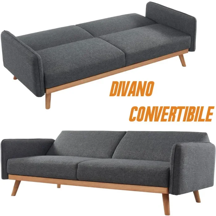 Divano Letto 3 Posti Scandinavo Design Moderno Clik Clak Convertibile Grigio Fornitura - immagine 3