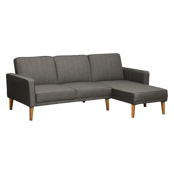 Divano Letto Angolare 216x139x80 cm con Penisola in Legno e Tessuto Grigio