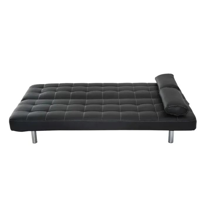 Divano Letto in Similpelle con 2 Cuscini Nero 180x94x88 cm - immagine 3