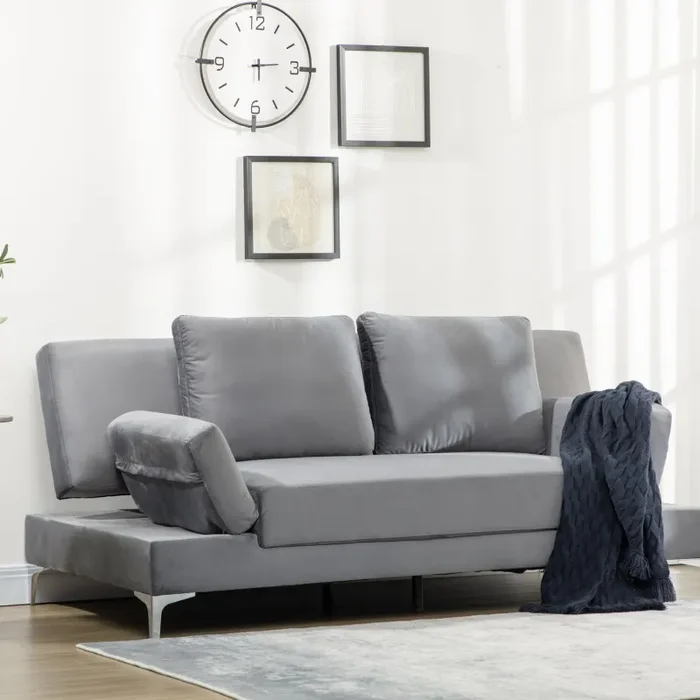 Divano Letto Matrimoniale 190x102x82 cm in Poliestere e Metallo Grigio - immagine 2
