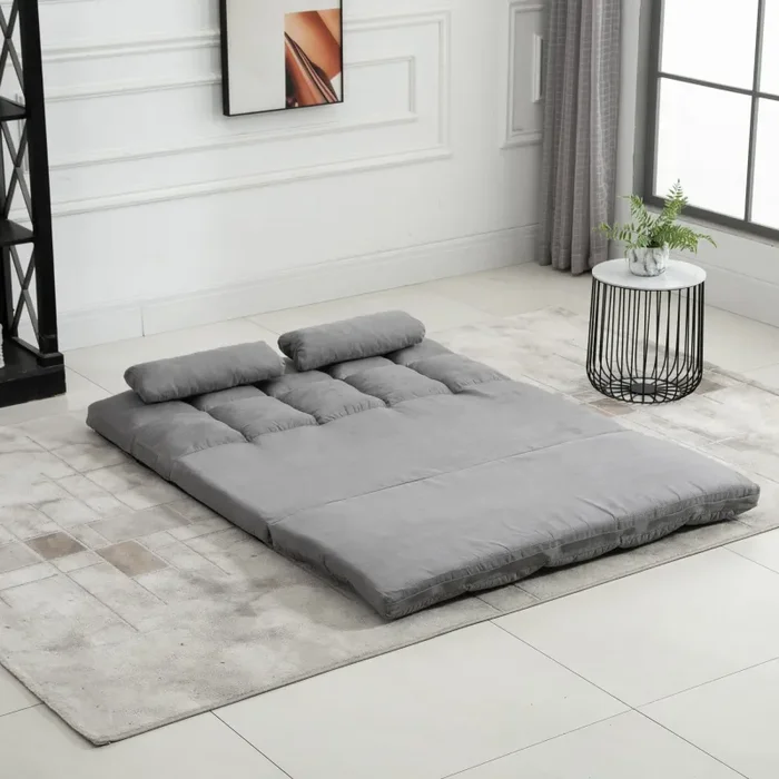 Divano Letto Pieghevole da Pavimento 130x73x60 cm Schienale Reclinabile Grigio Chiaro - immagine 2