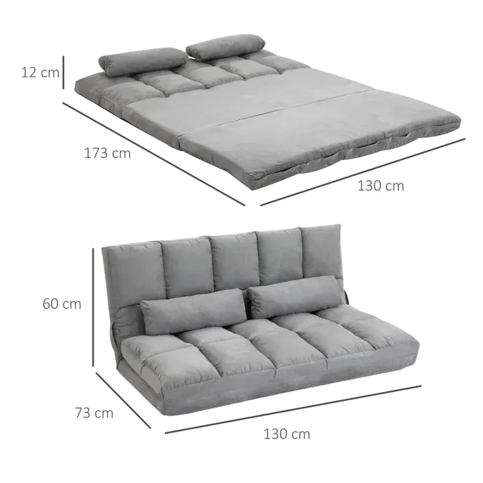 Divano Letto Pieghevole da Pavimento 130x73x60 cm Schienale Reclinabile Grigio Chiaro - immagine 3