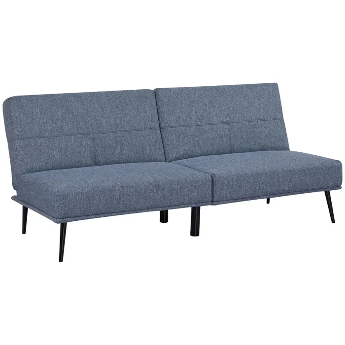 Divano Letto Singolo 180x80x81 cm in Tessuto Effetto Lino Azzurro e Nero