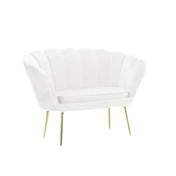 Divano salotto 122x73x78 cm 2 Posti in Velluto Seduta a Conchiglia Lola Bianco - immagine 2