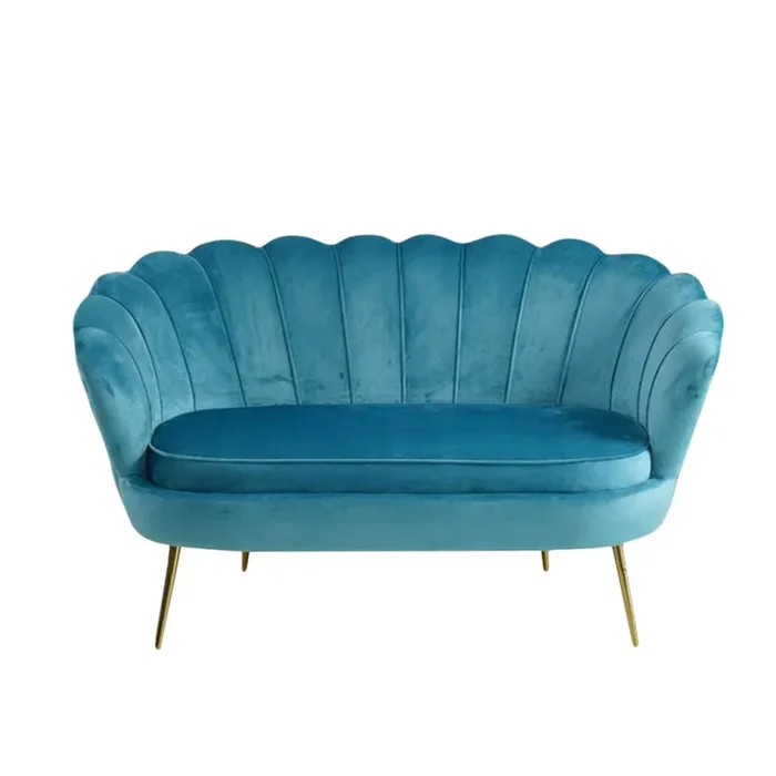 Divano salotto 122x73x78 cm 2 Posti in Velluto Seduta a Conchiglia Lola Blu Vendita online - immagine 3