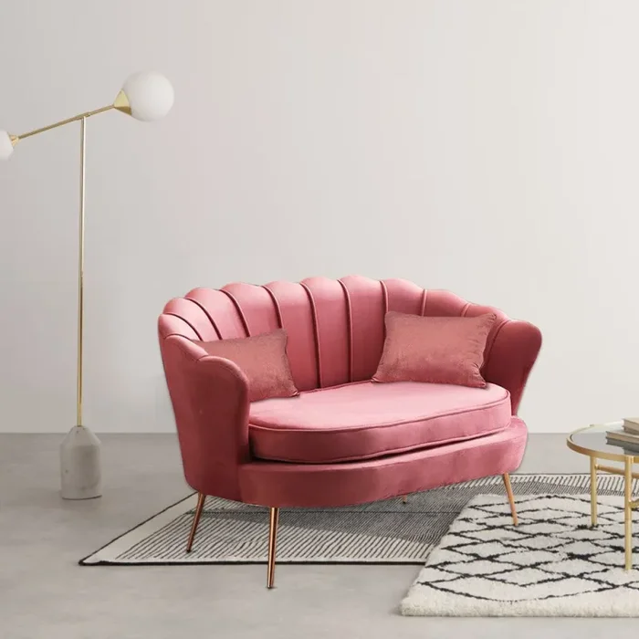 Divano salotto 122x73x78 cm 2 Posti in Velluto Seduta a Conchiglia Lola Rosa antico - immagine 2