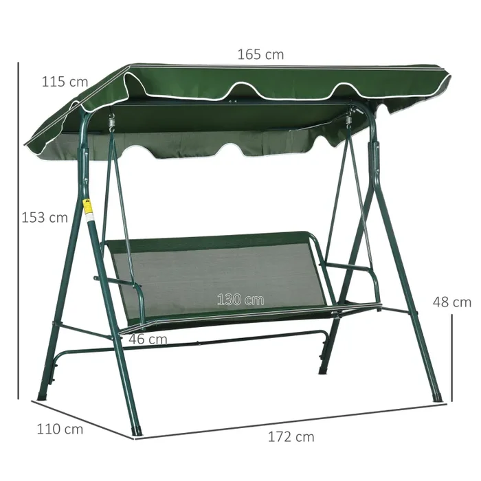 Dondolo 3 Posti da Giardino 172x110x153 cm in Acciaio a Strisce Bianco e Verde - immagine 3