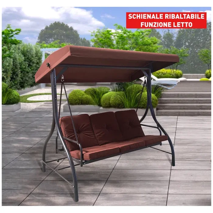 Dondolo 3 Posti da Giardino 194x120x173 cm Schienale Reclinabile per Funzione Letto Online ora - immagine 2