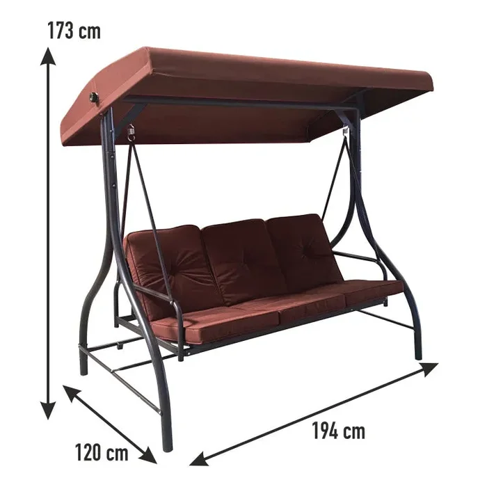 Dondolo 3 Posti da Giardino 194x120x173 cm Schienale Reclinabile per Funzione Letto Online ora - immagine 3