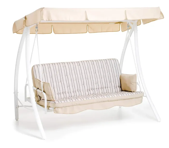 Dondolo 3 Posti da Giardino 198x140x174 cm Schienale Reclinabile per Funzione Letto Marrakech Bianco e Beige