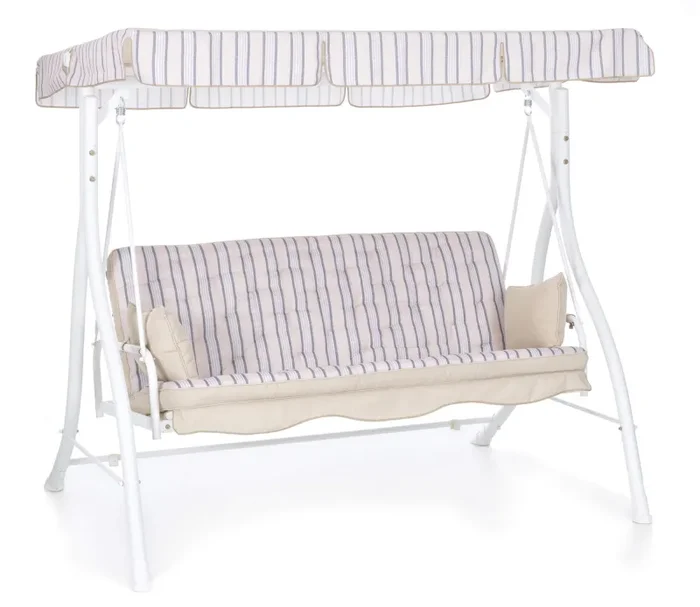Dondolo 3 Posti da Giardino 198x140x174 cm Schienale Reclinabile per Funzione Letto Zanzibar Bianco