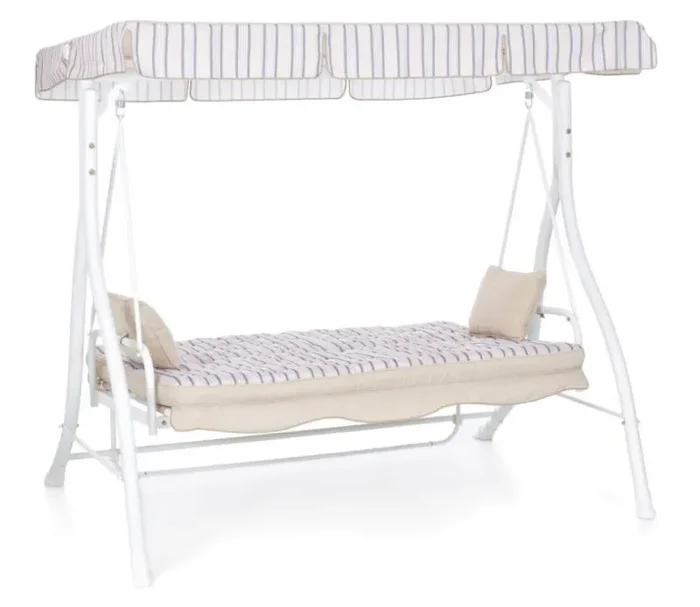 Dondolo 3 Posti da Giardino 198x140x174 cm Schienale Reclinabile per Funzione Letto Zanzibar Bianco - immagine 2