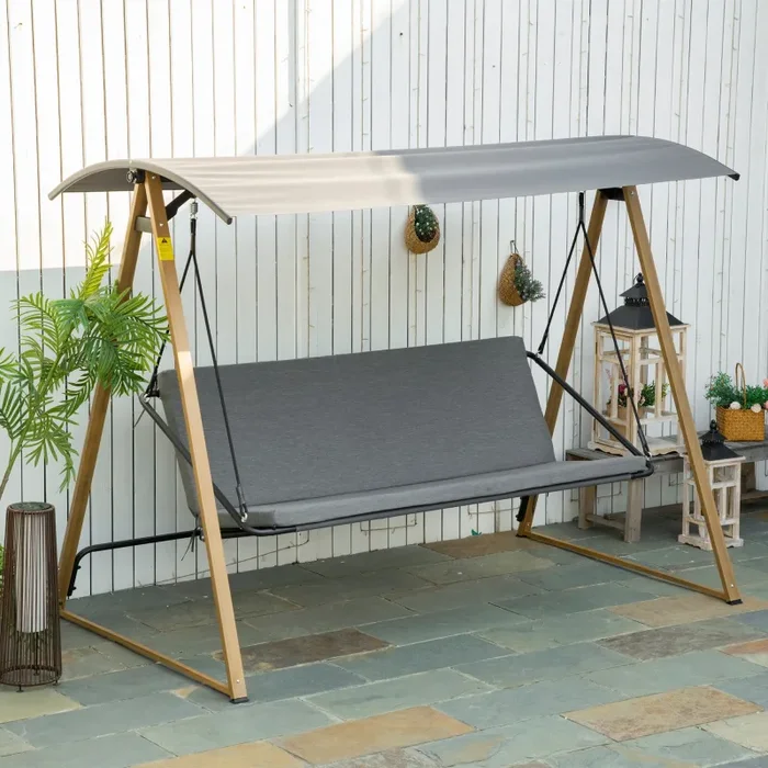Dondolo 3 Posti da Giardino 224x133x173 cm in Acciaio Grigio - immagine 2