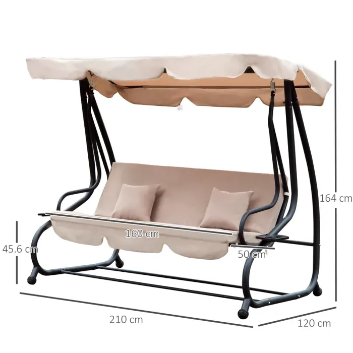 Dondolo 3 Posti da Giardino con Schienale Reclinabile per Funzione Letto Beige - immagine 3