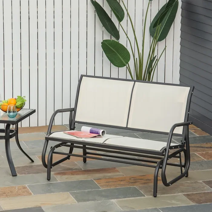 Dondolo d Giardino 2 Posti in Metallo e Tessuto Traspirante Beige - immagine 2