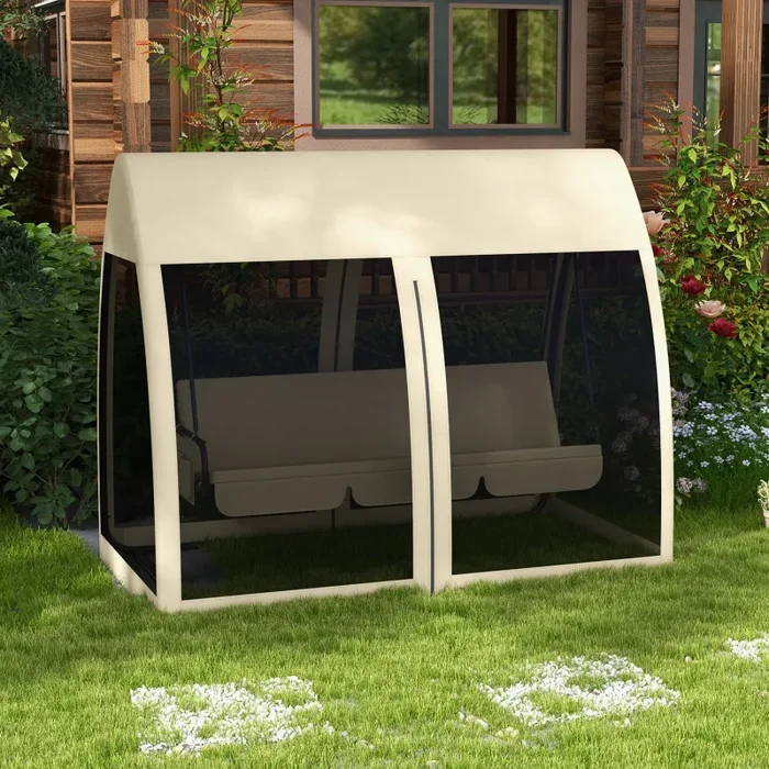 Dondolo da Giardino 2 in 1 Convertibile in Letto 240x140x197 cm con Zanzariera Caffè In saldo - immagine 2