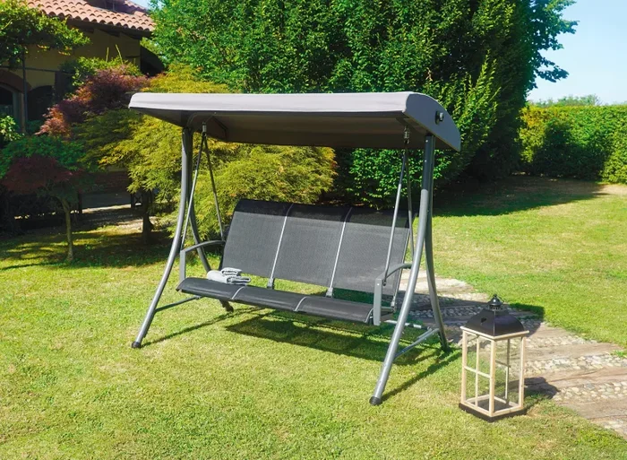 Dondolo da Giardino 200x175x125 cm in Ferro e Textilene Nero Sconti - immagine 2