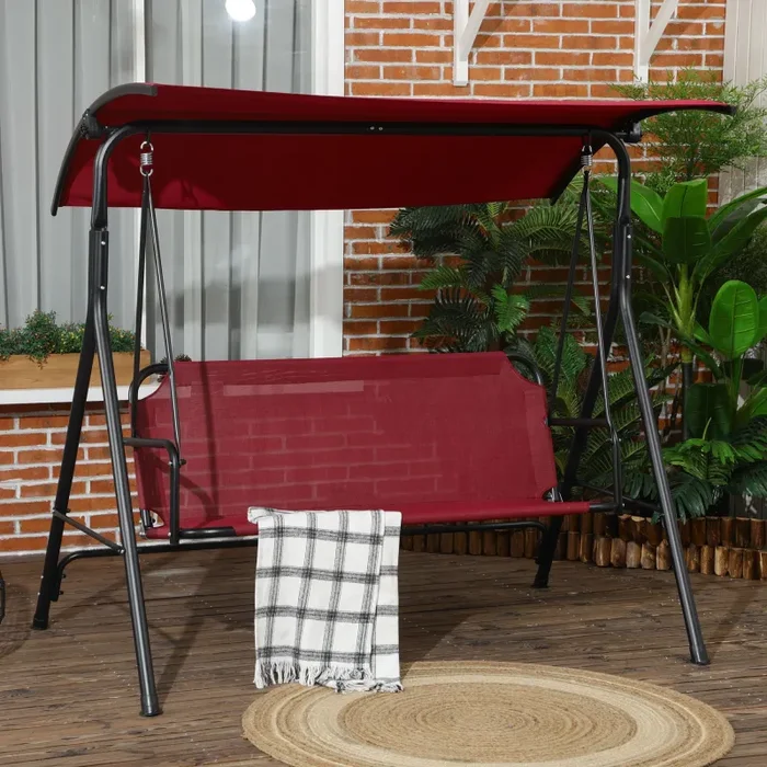Dondolo da Giardino 3 Posti 172x110x153 cm con Tetto Parasole Rosso e Nero - immagine 2