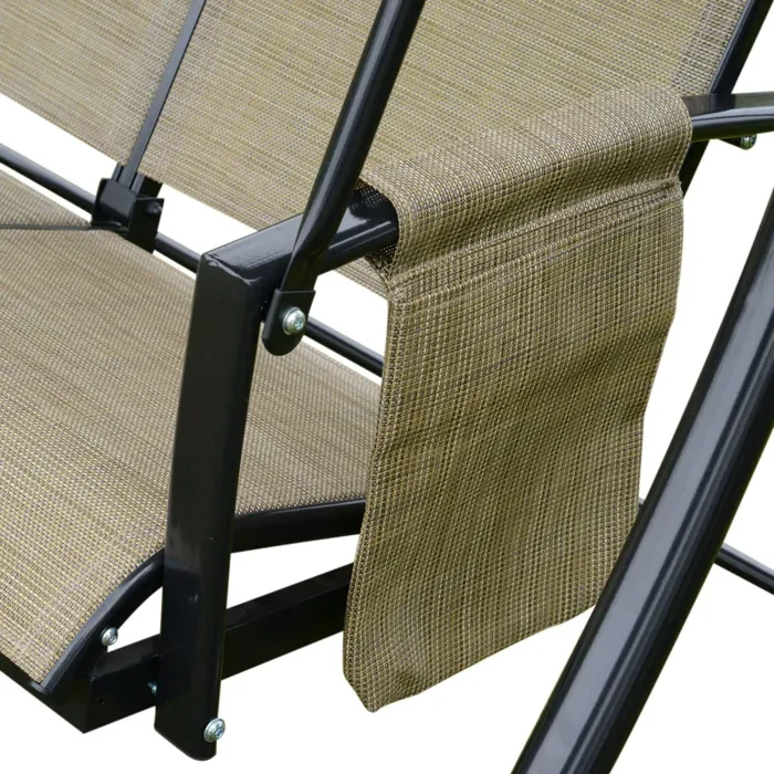 Dondolo da Giardino 3 Posti in Acciaio con Tettuccio Parasole Marrone e Nero - immagine 3