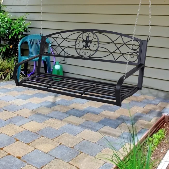 Dondolo da Giardino 3 Posti in Ferro Battuto Nero - immagine 2