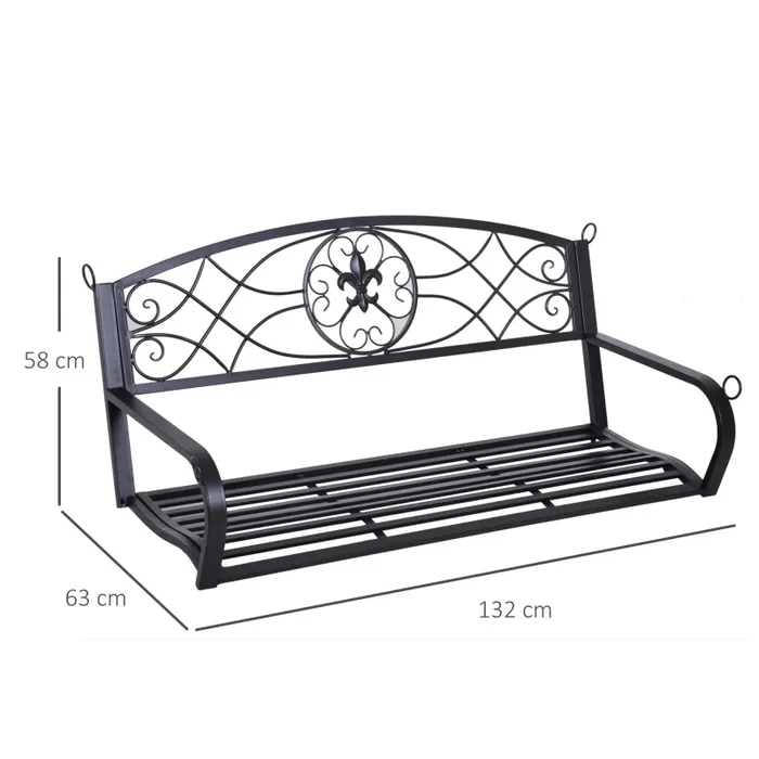 Dondolo da Giardino 3 Posti in Ferro Battuto Nero - immagine 3