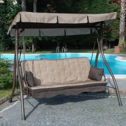 Dondolo da Giardino 3 Posti Reclinabile in Ferro con Tettuccio Zanzibar Ecrù Sconti
