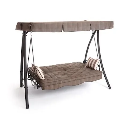 Dondolo da Giardino 3 Posti Reclinabile in Ferro e Poliestere Taddei Panama Marrone e Beige - immagine 2