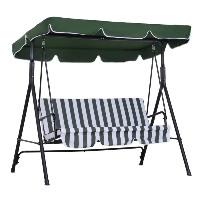Dondolo da Giardino a 3 Posti 172x110x153 cm con Tettuccio Inclinabile e Cuscini Verde