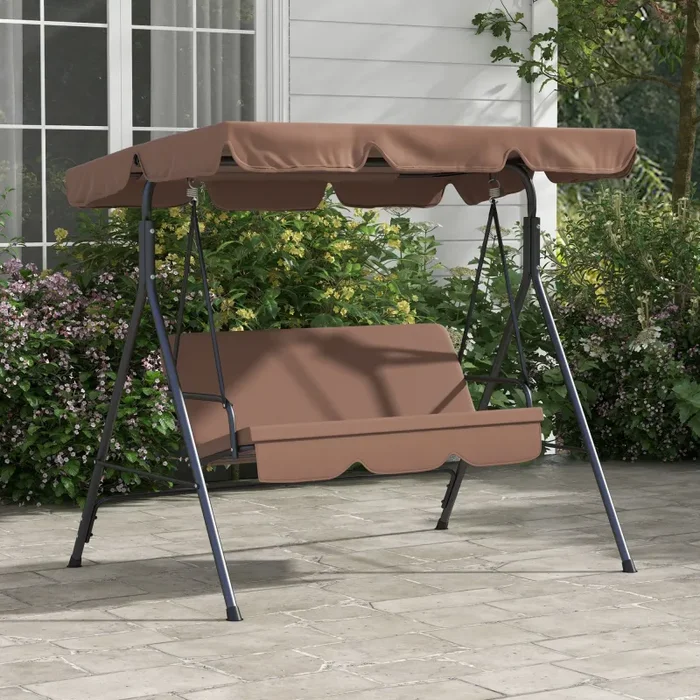 Dondolo da Giardino a 3 Posti con Cuscini 172x110x153 cm Marrone e Nero - immagine 2