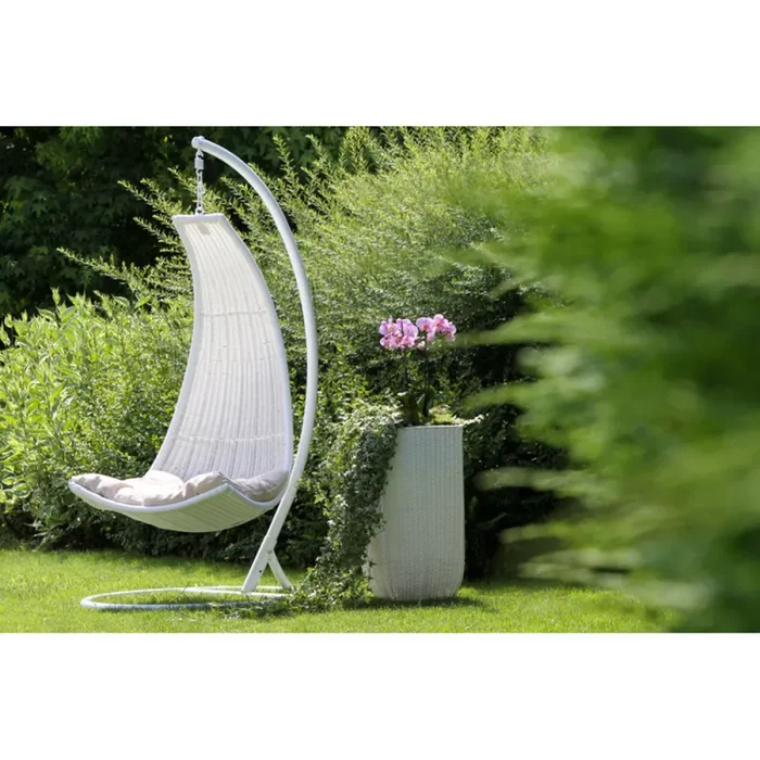 Dondolo da Giardino Pensile in Polyrattan 1 posto Pendent Bianco Sconti - immagine 2