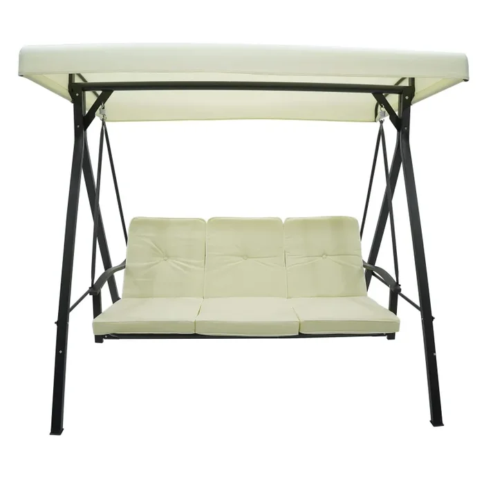 Dondolo Letto 3 Posti 192x134x180 cm in Acciaio e PVC Auriga Ecrù