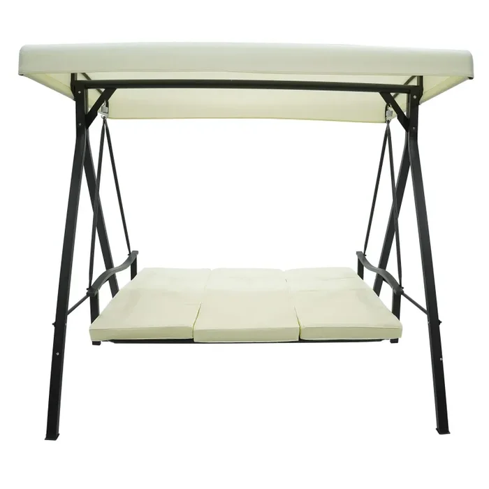 Dondolo Letto 3 Posti 192x134x180 cm in Acciaio e PVC Auriga Ecrù - immagine 3